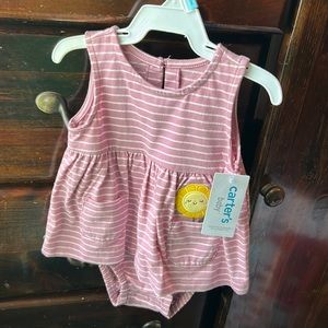 One piece light purple with white stripes, sunflower flower dress size 6 months